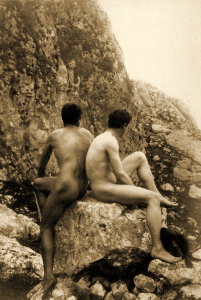 Study of two male nudes sitting back to back, c.1898 by Baron Wilhelm von Gloeden